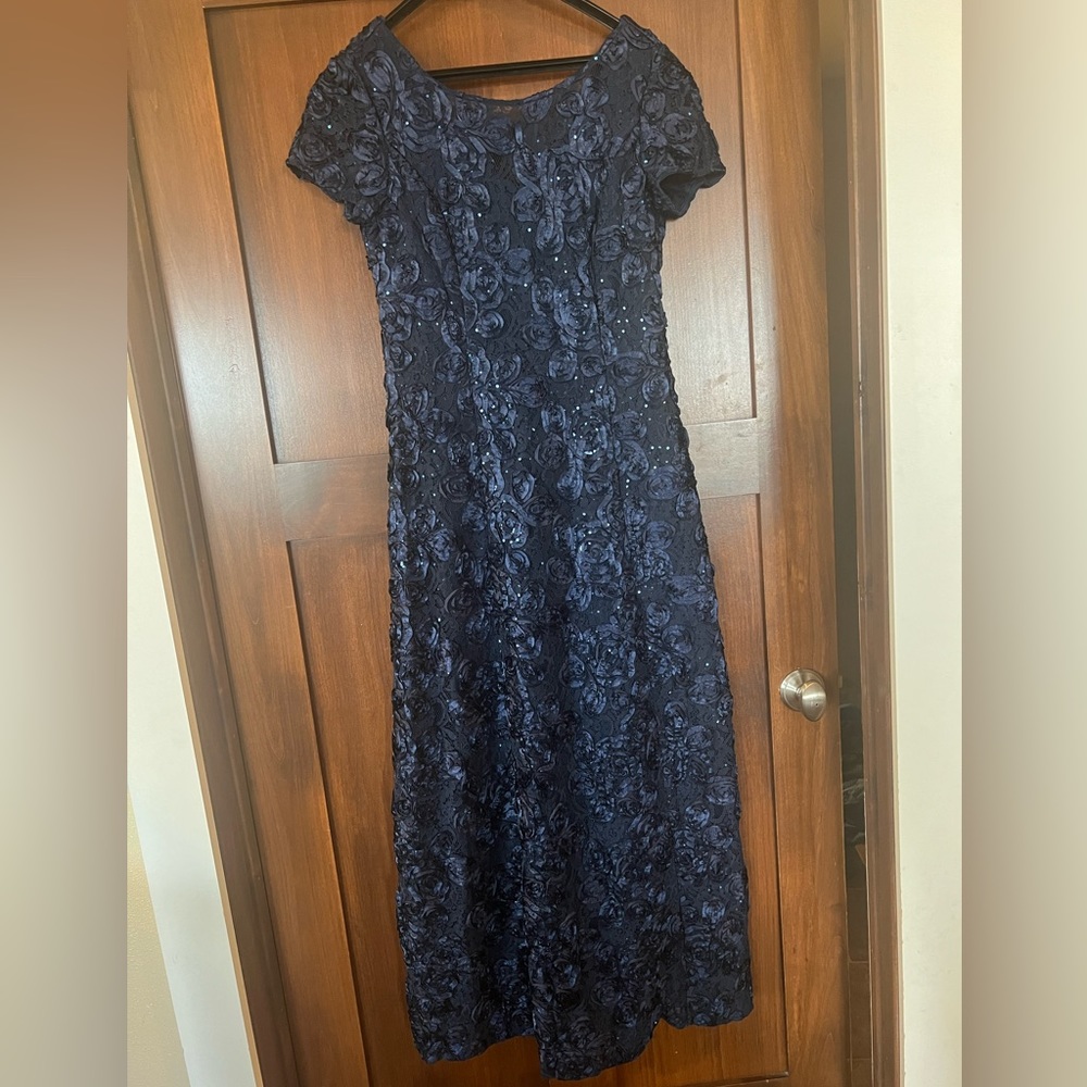 Alex Evenings Rosette A-Line Gown with Sequin Detail & Short Illusion Sleeves